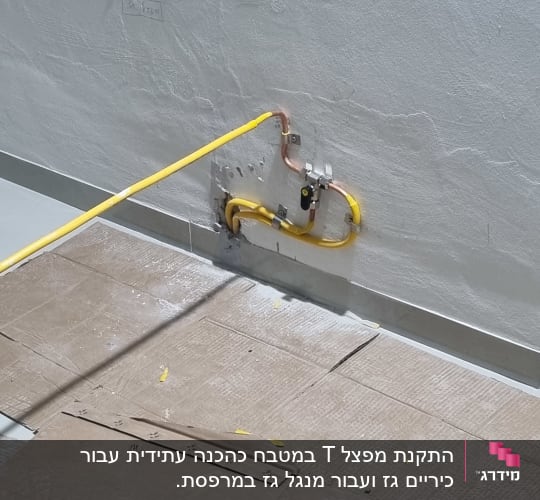צינור גז צהוב מחובר לקיר עם מחברים